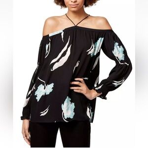 1.State Womens Off The Shoulder Smocked Sleeve Flora Blouse Mint Leaf Size XS